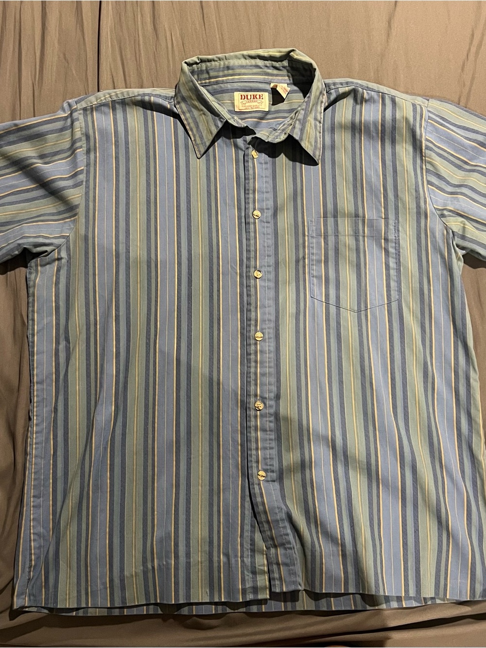 Striped Casual Button-Down Shirt in Blue & Green
